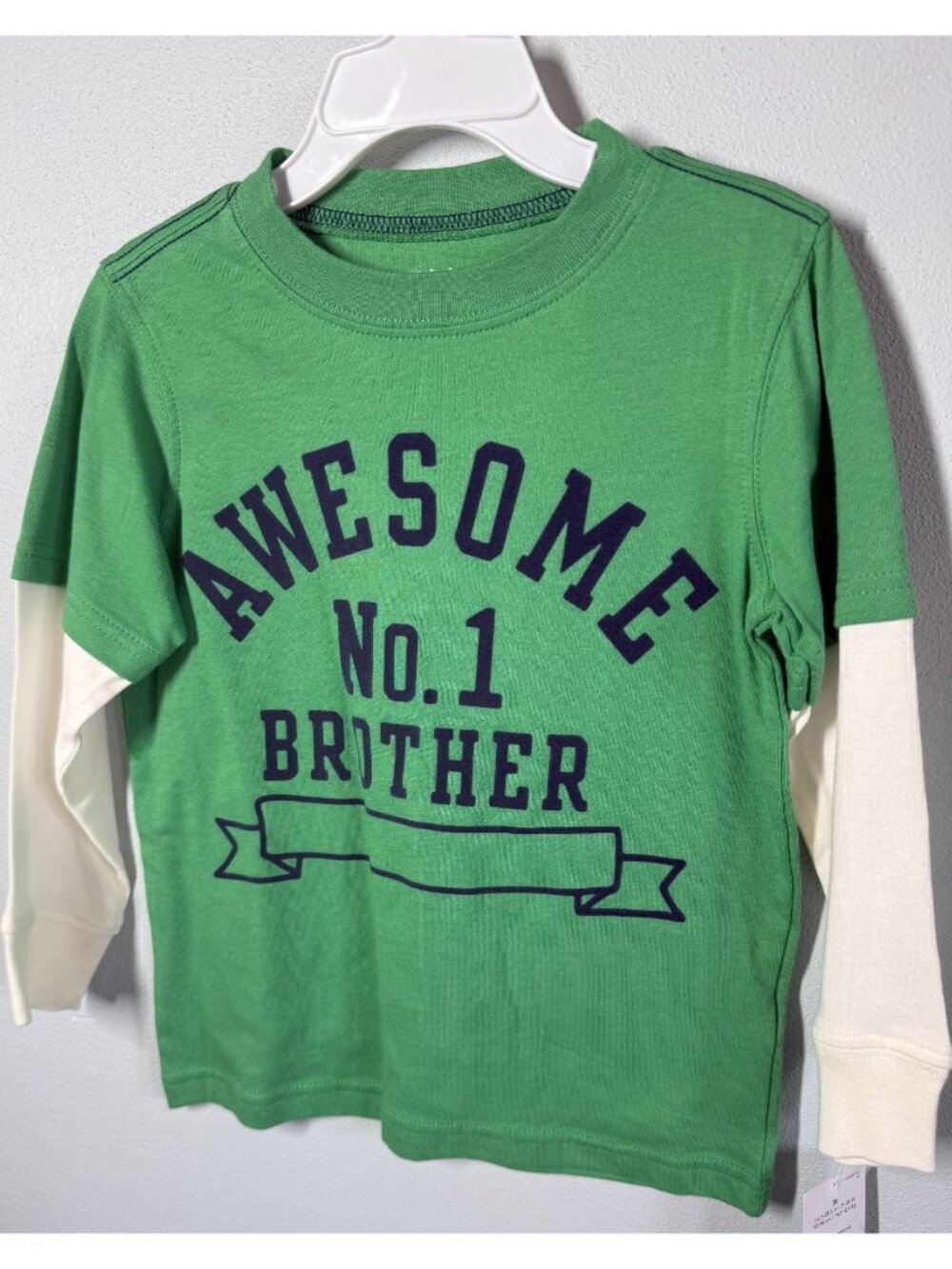 NWT Carters Toddler Boys 3T Awesome No. 1 Brother Graphic Shirt Green Layered